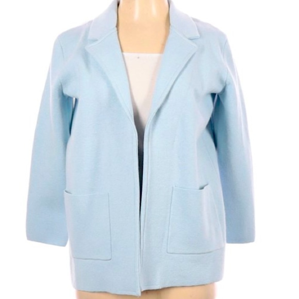 NWT’S Magaschoni Pastel Blue Open Front Collared Blazer SZ S